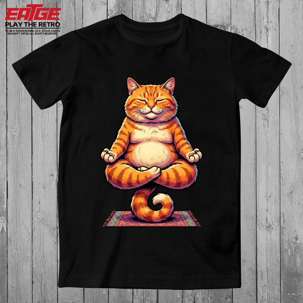 佛系橘猫哈兰德冥想T恤打坐养生局创意瑜伽修行盘腿EATGE原创体恤