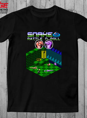 双蛇城T恤红白机FC游戏响尾蛇原创Snake Rattle n Roll纯棉体恤
