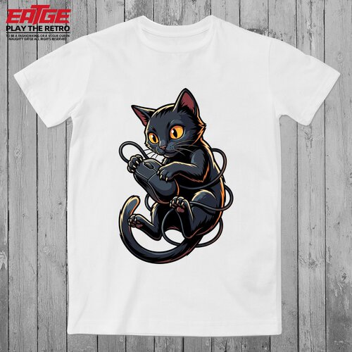 极客趣味黑猫抓鼠标T恤程序员解压神器图案萌宠电竞EATGE原创体恤
