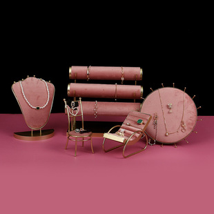 粉色绒布手镯架手链戒指展示架 耳钉项链展示架 首饰架饰品展示架