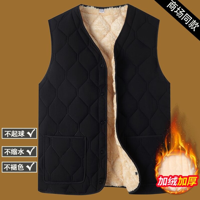 爸爸爷爷加绒加厚棉马甲秋冬季中老年人男士坎肩老人保暖背心马甲