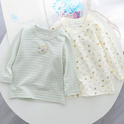 2件竹节棉薄款日系圆领长袖上衣