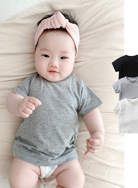 婴儿夏装巨好穿纯棉短袖T恤休闲纯白色圆领男女宝宝夏季灰色上衣
