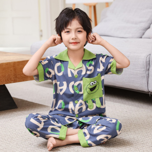 纯棉儿童睡衣男童卡通薄款短袖夏季男孩中大童长裤空调家居服套装
