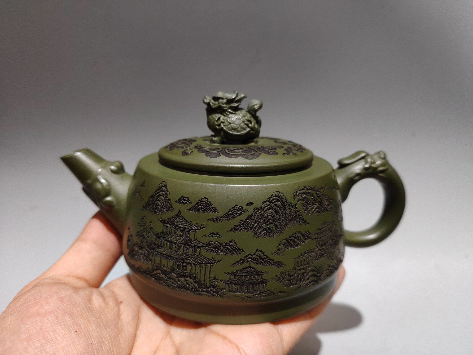 宜兴紫砂壶原矿墨绿泥名家手工紫砂壶龙行天下中式功夫茶具泡茶壶