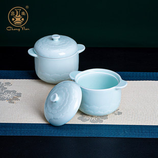 昌南景德镇一人份带盖陶瓷小炖盅家用影青瓷炖罐双耳隔水炖蒸盅