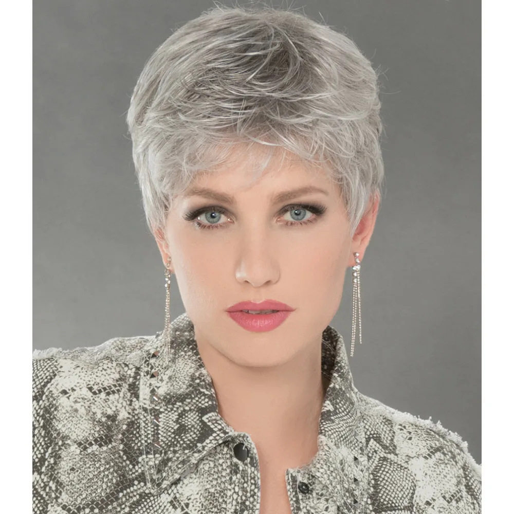 欧美银灰色短卷发白人女士假发