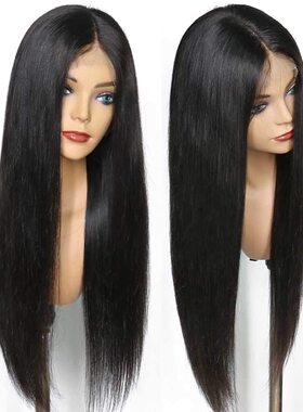 欧美假发女中分长直发黑色10-28inch化纤前蕾丝假发synthetic wig
