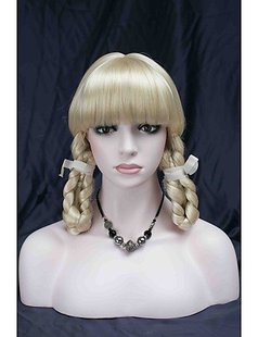 可爱假发Cosplay Bangs淡金发假发 双辫子整顶假发
