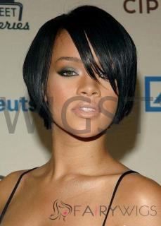 女士假发 自然色1B短发女 Rihanna斜刘海直发 外贸热销