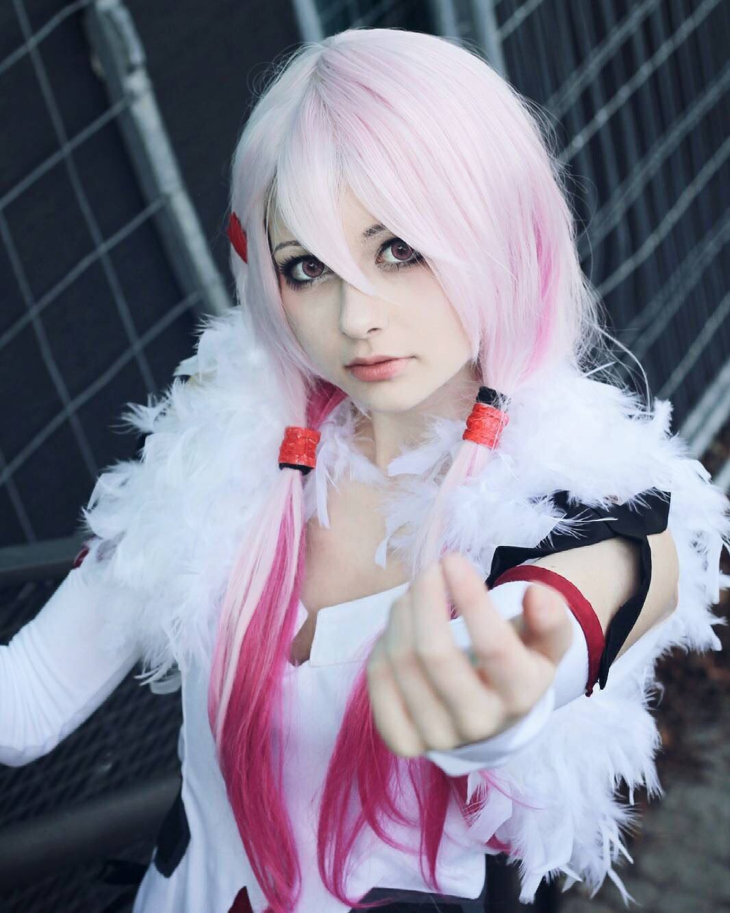 罪恶王冠楪祈扎双马尾淡粉层次渐变cosplay动漫假发原宿混色假发