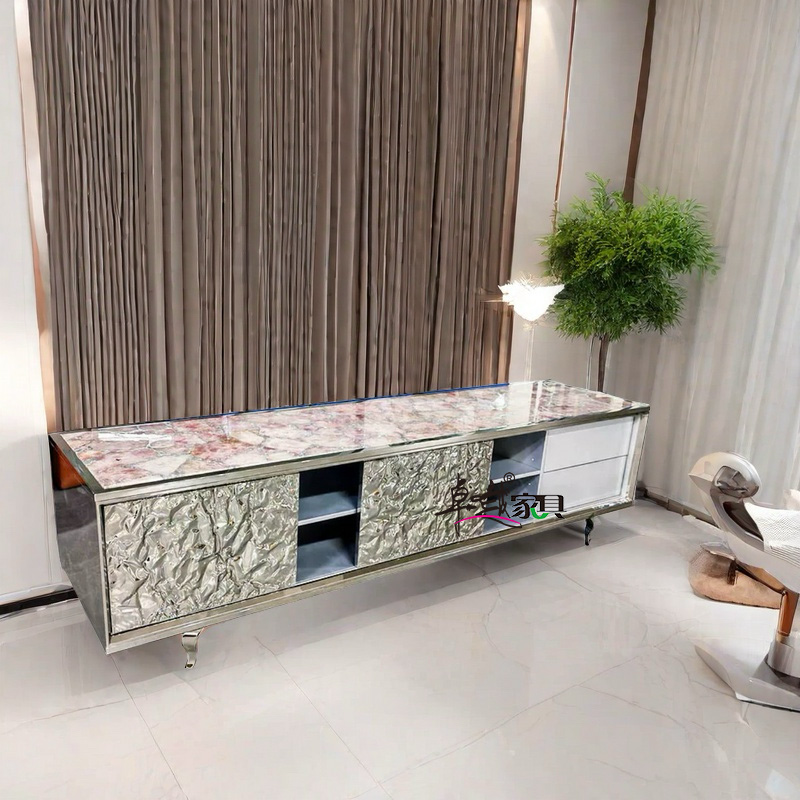 轻奢天然奢石电视柜简约现代设计不锈钢客厅家用矮柜组合别墅地柜