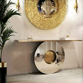 意式 轻奢玄关台高级感入户正对门端景台艺术感靠墙不锈钢玄关桌