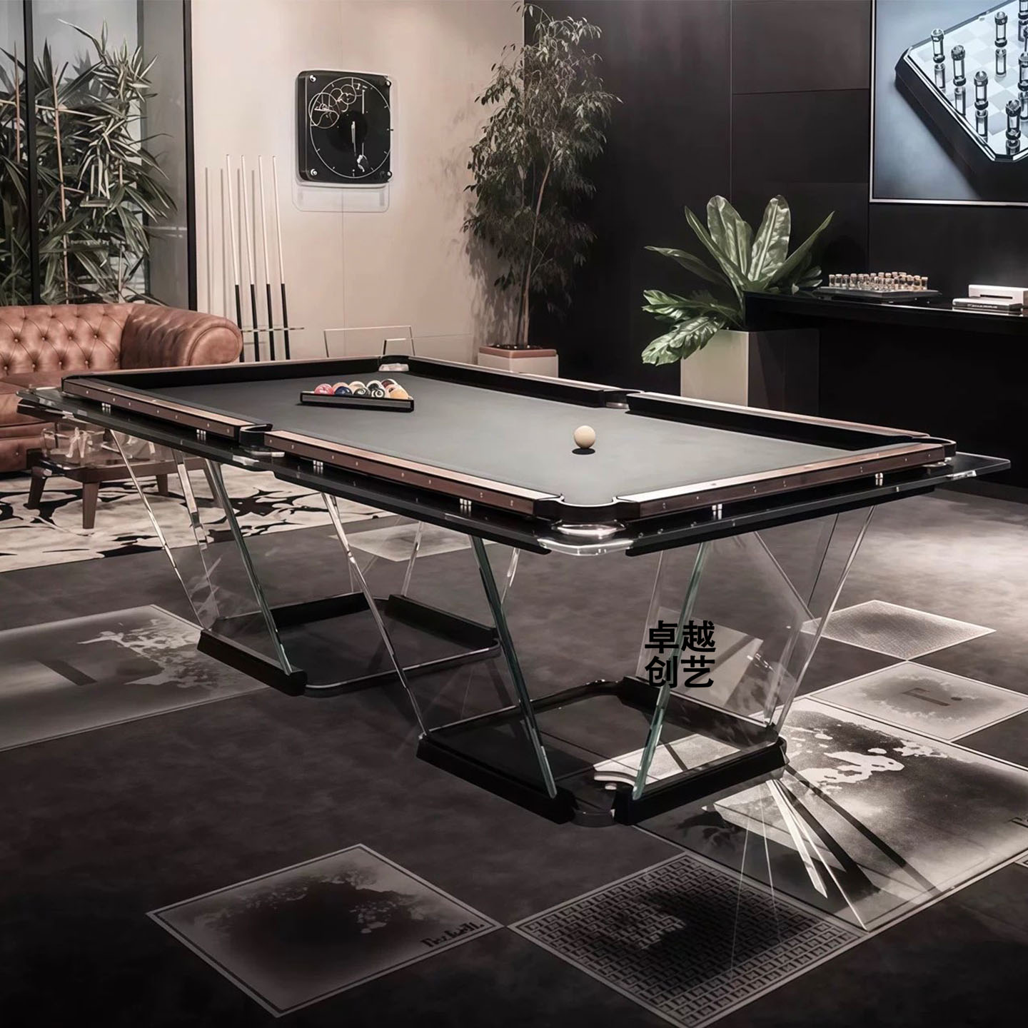 意式轻奢玻璃台球桌别墅家用客厅