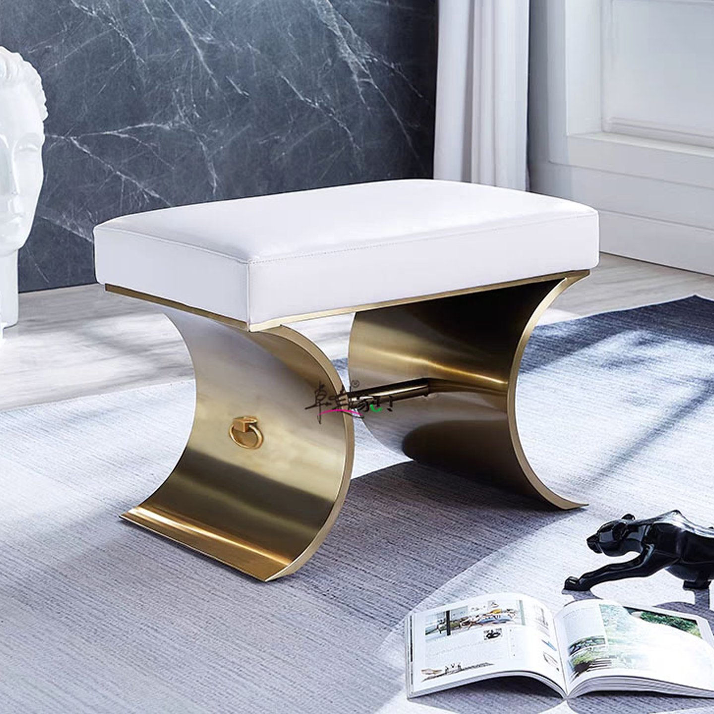 ZYCY换鞋凳轻奢床尾凳不锈钢矮凳