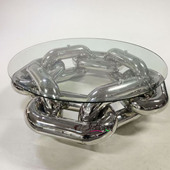 意式 轻奢不锈钢圆形茶台艺术别墅客厅设计师款 钢化玻璃透明边几