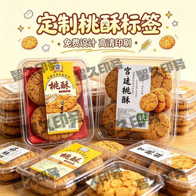 定制宫廷桃酥不干胶标签果仁酥花生糖花生酥贴纸蛋卷锅巴商标设计