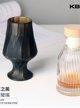 KBOX侘寂风原石酒杯手工锤纹做旧日式威士忌闻香杯暮色纹烈马杯