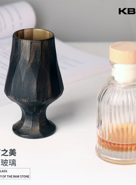 侘寂原石酒杯手工锤纹做旧闻香杯
