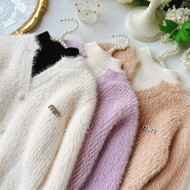 秋冬季女童水貂绒不起球毛衣