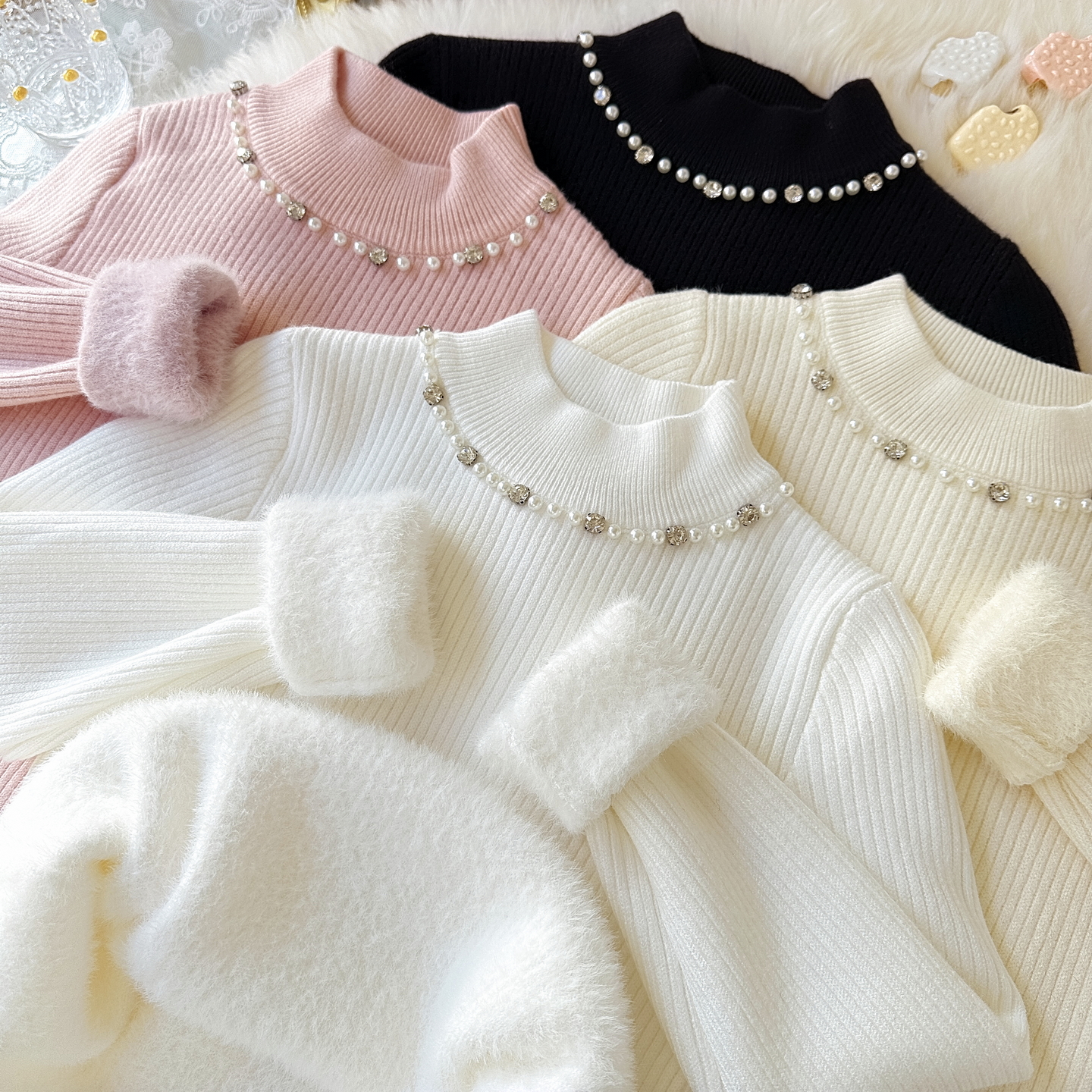 女童一体绒毛衣2025冬新款女宝加厚打底衫百搭儿童纯色加绒针织衫