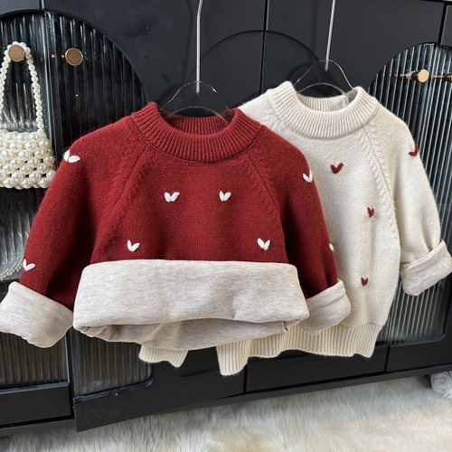 女童德绒加厚毛衣爱心毛线上衣