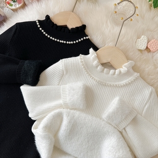 女童毛衣2025新款冬毛衣女童打底毛衣白色毛衣超好看加绒加厚内搭