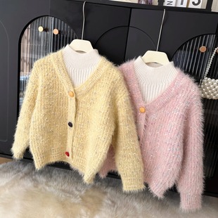 女童水貂绒毛衣加厚25冬新女宝不起球毛线衣儿童女假两件针织上衣