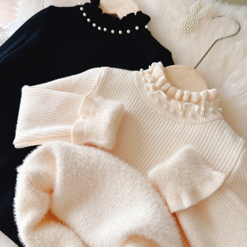 女童花边领毛衣2024秋冬新款