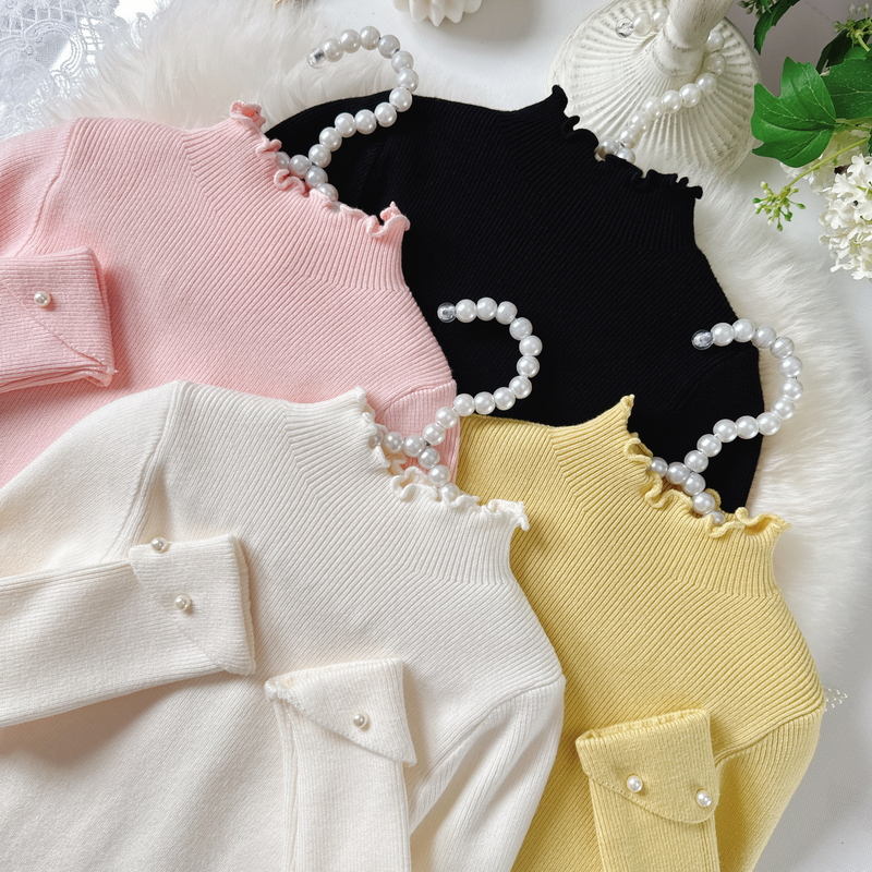 女童毛衣2025秋冬新款儿童花边领针织衫宝宝简约打底衫中小童内搭