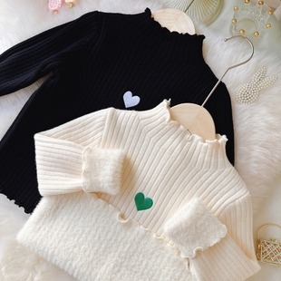 女宝加绒加厚毛衣一体绒冬季儿童 百搭内搭针织衫甜美女童打底衫