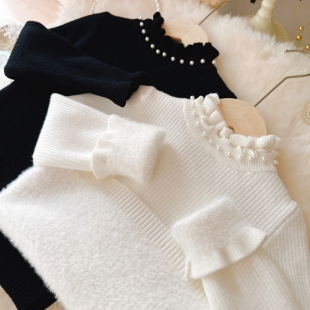 女童一体绒毛衣冬加厚2025新款儿童加绒打底百搭宝宝修身弹力内搭