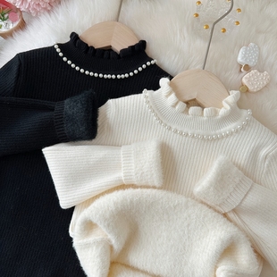 女童毛衣2026新款冬毛衣女童打底毛衣白色毛衣加绒加厚女宝打底衫