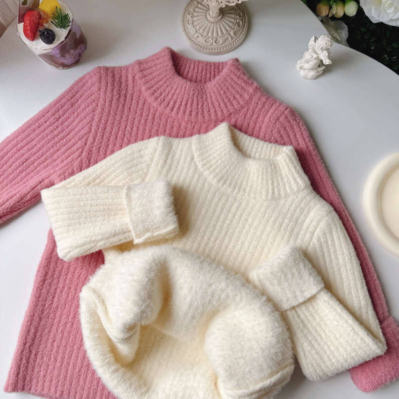 毛衣女一体绒中大童加绒毛衣女宝