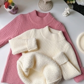 中大童装 新款 百搭圆领 女童一体绒毛衣儿童甜美加绒套头针织衫 冬季