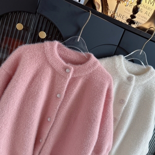 女童水貂绒开衫毛衣外套2025新款秋冬宝宝甜美儿童宽松休闲针织衫