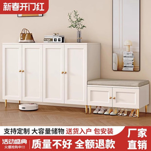 法式奶油风鞋柜换鞋凳一体家用门口入户玄关柜靠墙鞋架收纳柜定制