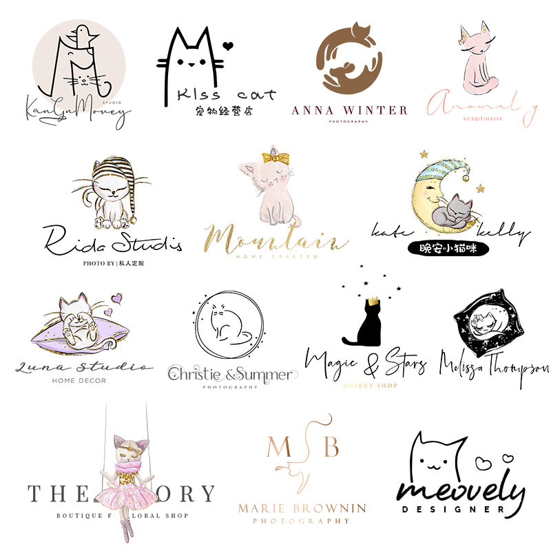 设计可爱卡通头像狗猫兔子店铺标志插画设计贴纸图形宠物店logo图