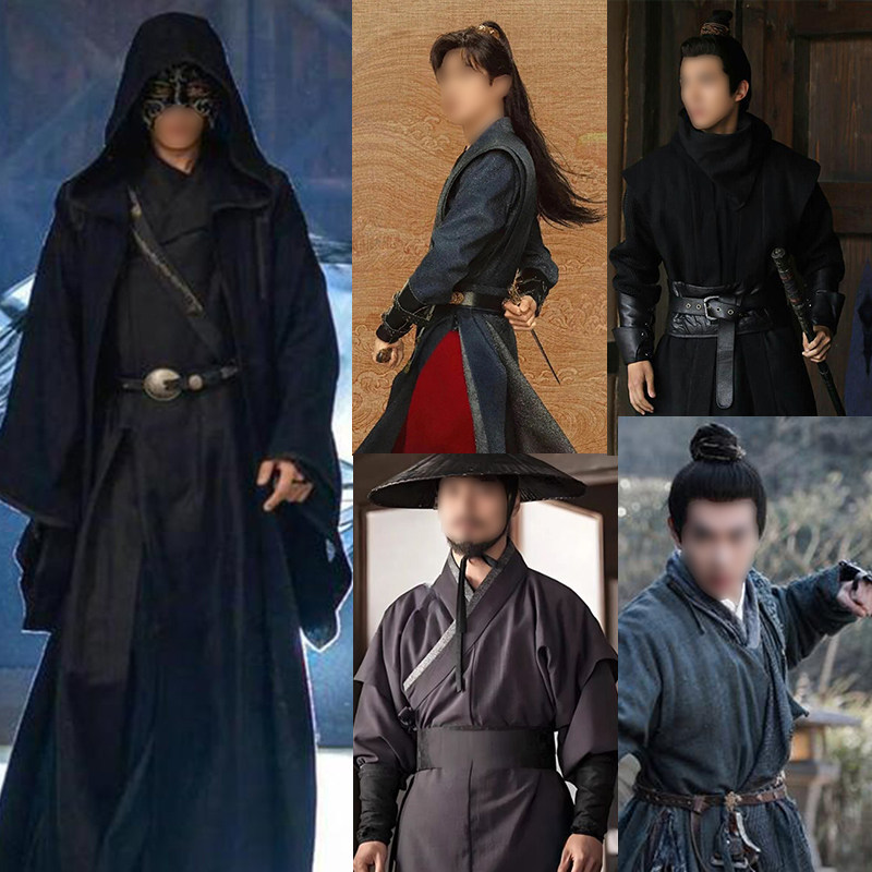 魏晋风唐宋大侠黑色黑衣夜行服影视古装武侠刀客装侠客演出服饰