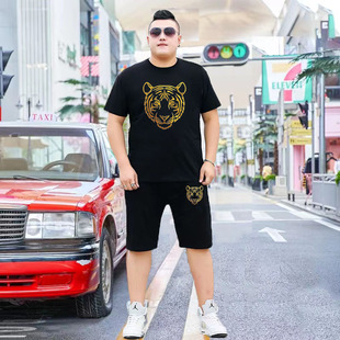 男五分裤 速干裤 宽松直筒肥佬夏季 短袖 子 薄款 加大加肥胖子运动套装