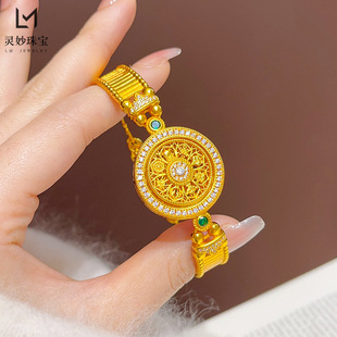 【时来运转】金店同款沙金点钻八宝罗盘手表手链可转动圆盘表带链