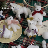 贝影 圣诞白色系小鹿小熊公仔摆件挂件圣诞树装 饰品花环花盒配件