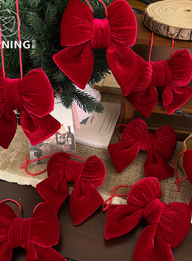 贝影 新款ins风丝绒蝴蝶结圣诞节氛围感装饰圣诞树挂件diy花艺