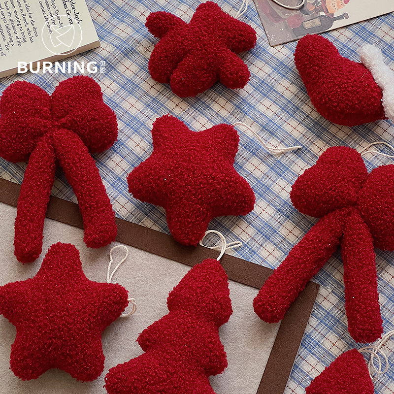 贝影 圣诞原创羊羔毛挂件简约韩系配饰蝴蝶结圣诞树车挂花店diy