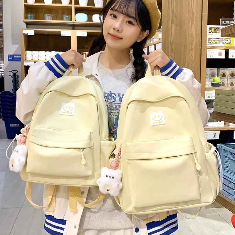 小清新日系双肩包原宿风简约可爱背包初高中书包简约纯色大学生女