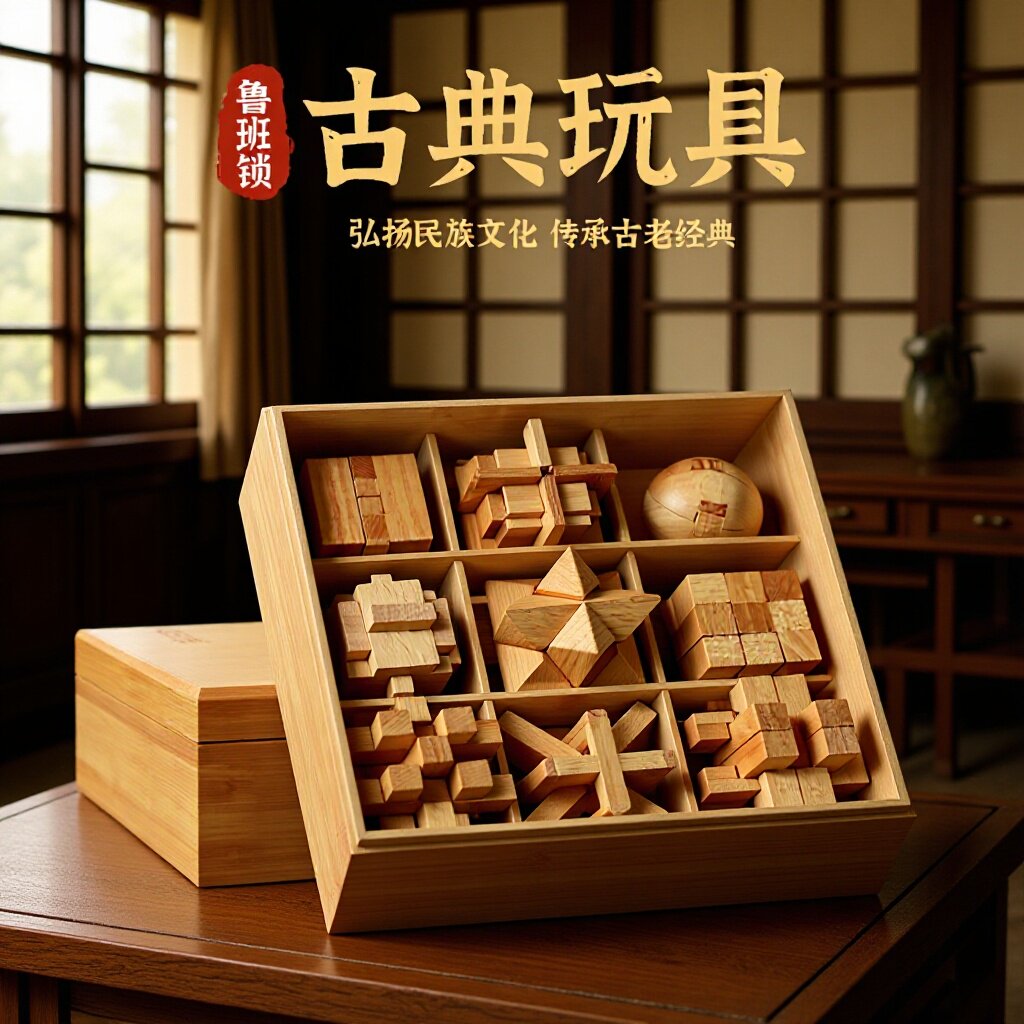 实木鲁班锁多难度孔明锁九连环组合礼盒节日礼品益智厂家玩具直供