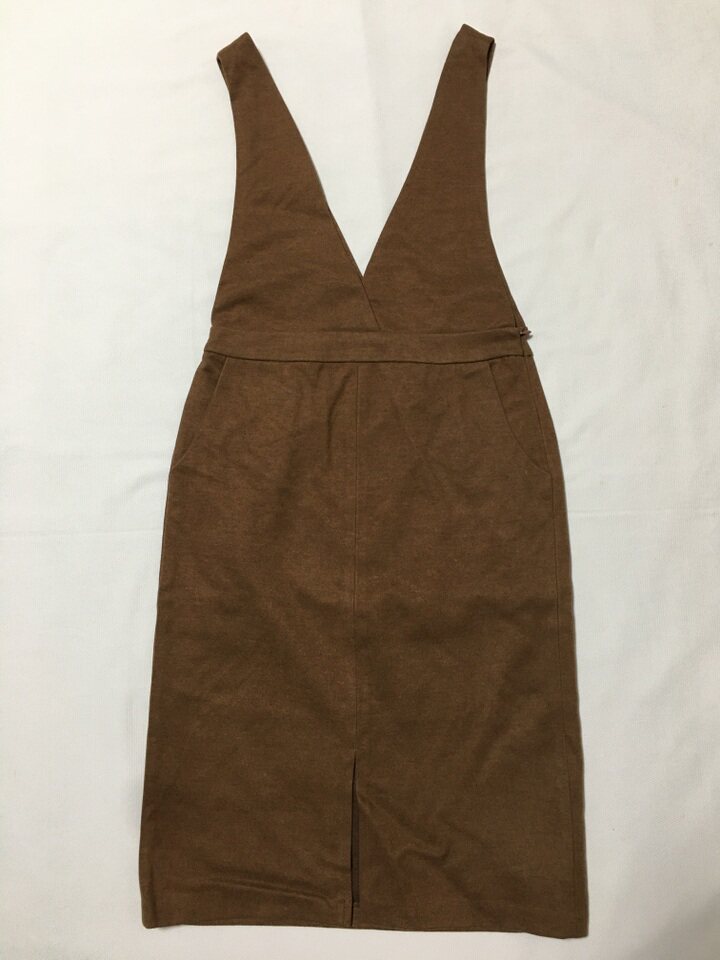 专柜正品 棕/黑色毛呢背带直筒裙 通勤气质开衩甜美可爱减龄OL学