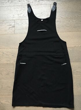 时尚可爱黑色pu拼接背带直筒连衣裙 大童女童装