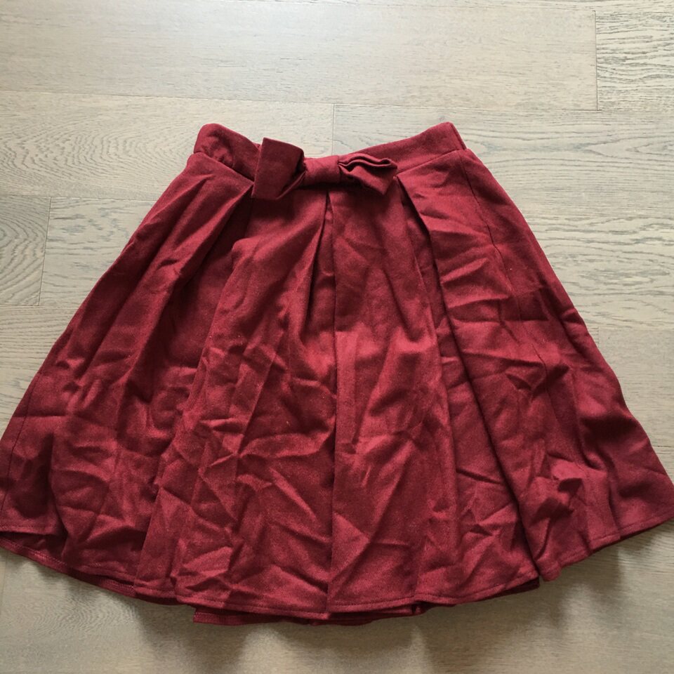 样衣无吊牌 暗红色蝴蝶结暗红色松紧腰 春秋冬毛呢 简约甜美挺括