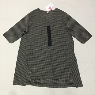学院风格纹格子 舒适棉布V领娃娃款宽松甜美简约连衣裙